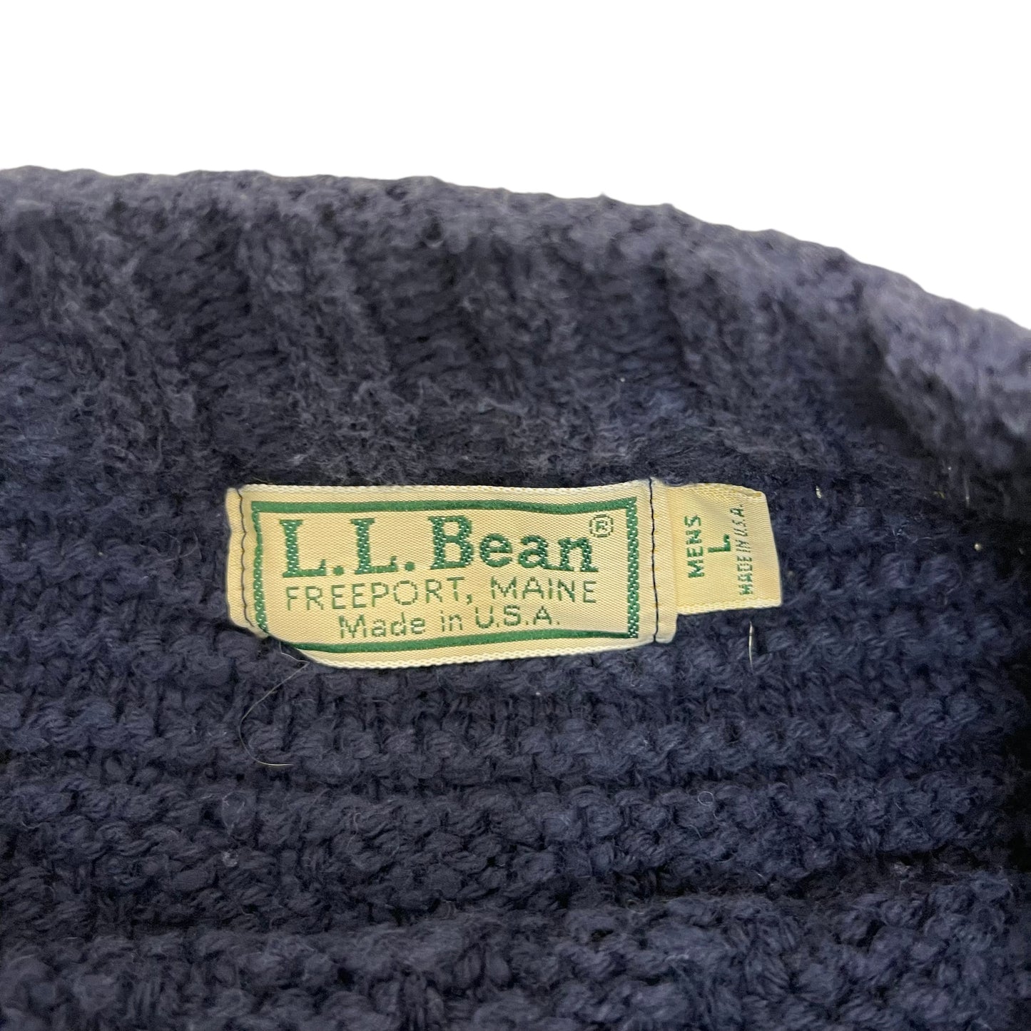 GC315 USA製 L.L.Bean コットン100% ニット セーター プルオーバー ネイビー メンズ サイズL