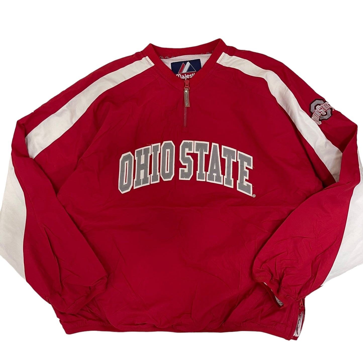 GC227 Ohio State Buckeyes ナイロントップス ハーフジップアップ トップス レッド メンズ サイズXXL