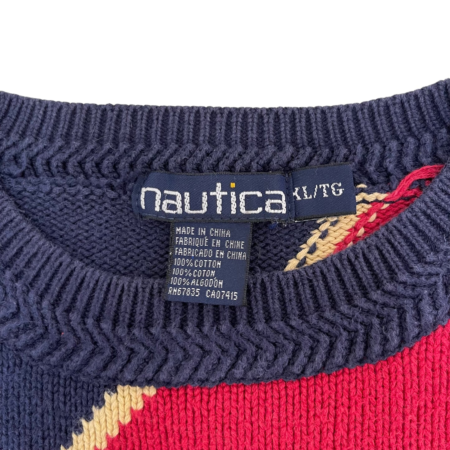 GC177 nautica ニット セーター コットン トップス プルオーバー ネイビー×レッド×グリーン メンズ サイズXL